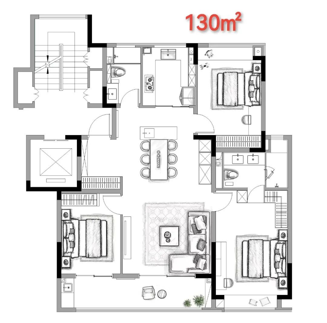 洋房130㎡戶型圖