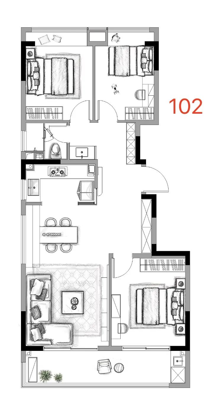 洋房102㎡戶型圖